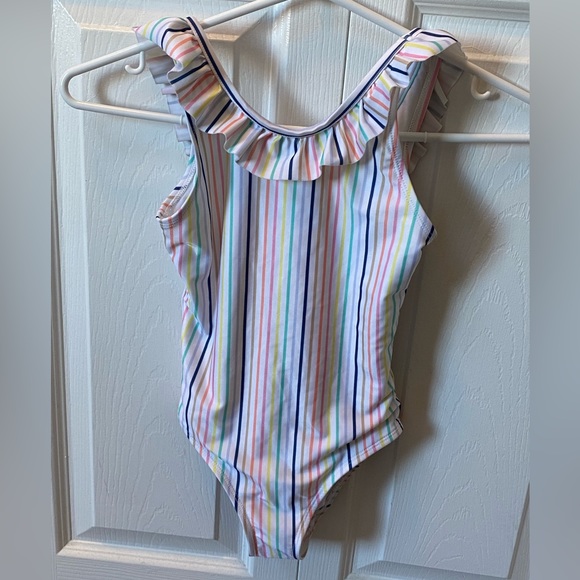 GAP Girls One-Piece Ruffle Swimsuit, Small (6), Rainbow Stripe - Picture 2 of 5